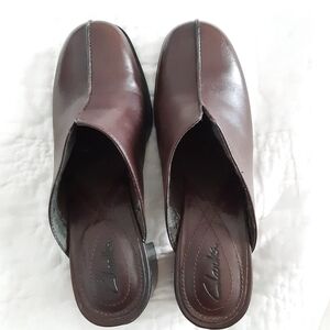 Clarks Women's Leather Upper Dark Brown Mules